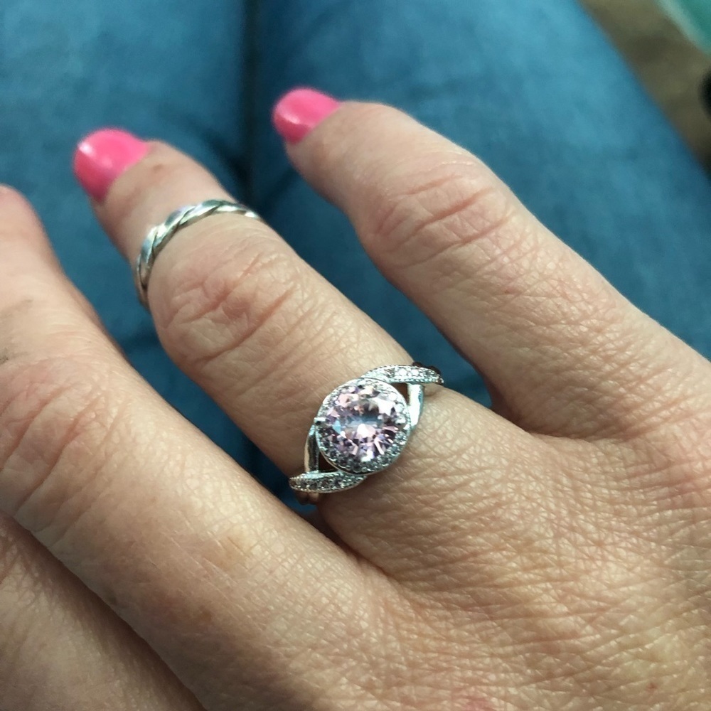 Pink and White Cubic Zirconia Engagement Antique Style Silver-tone Ring